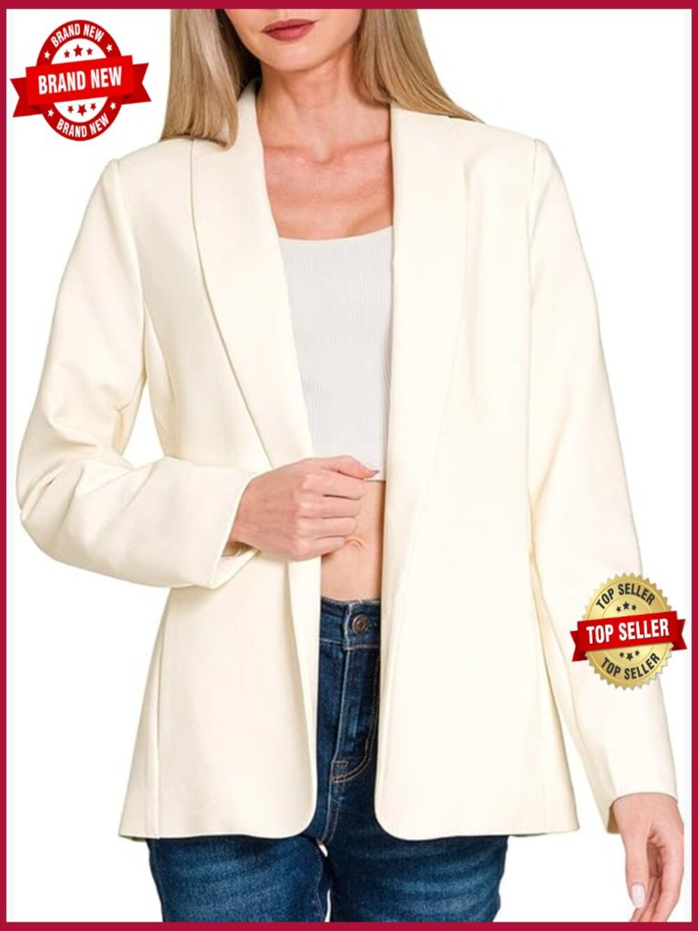 Open Front Blazer Cardigan Work Suit Jacket w Pockets